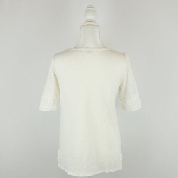Meadow Rue by Anthropologie Women's XS White Linen Blend V-Neck Short Sleeve Tee - Picture 3 of 9